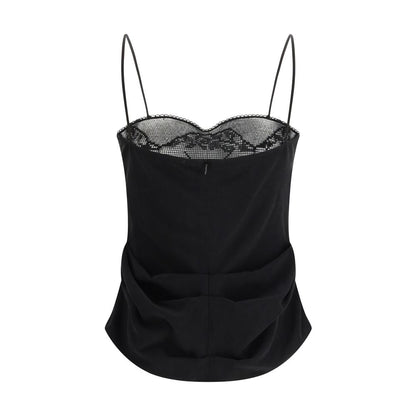 Magda Butrym Black Silk Top with Lace