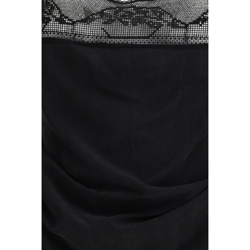 Magda Butrym Black Silk Top with Lace