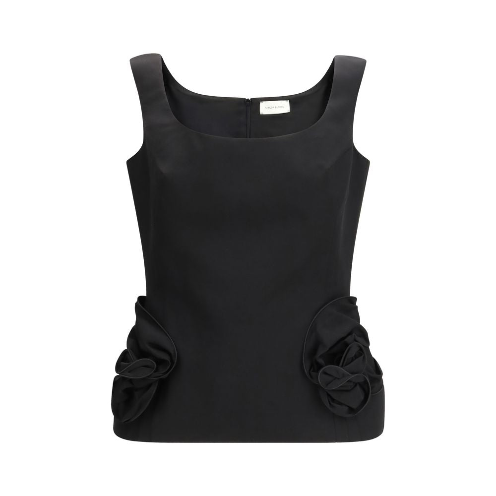 Magda Butrym Black Cotton and Silk Shirt with Floral Appliqués