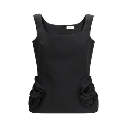 Magda Butrym Black Cotton and Silk Shirt with Floral Appliqués