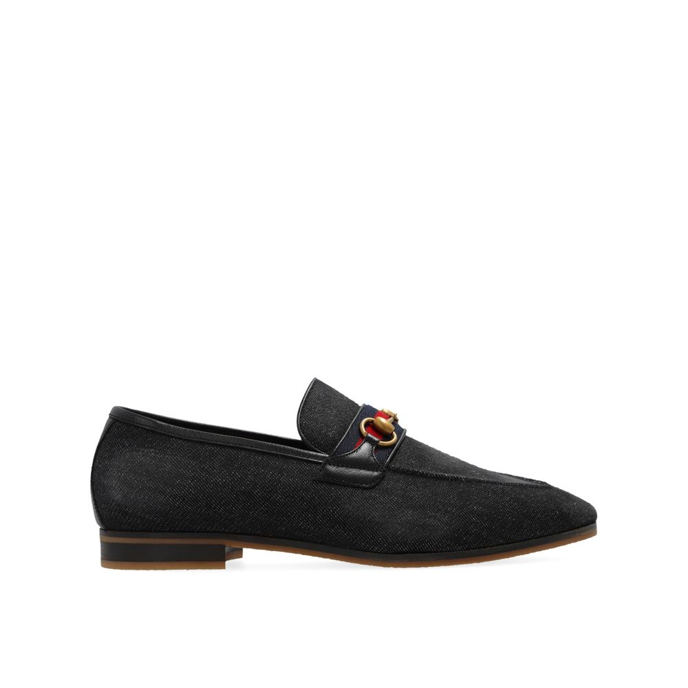 Gucci Black Denim Horsebit Loafers