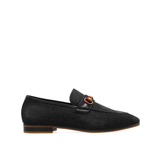 Gucci Black Denim Horsebit Loafers