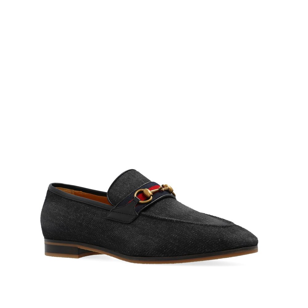Gucci Black Denim Horsebit Loafers