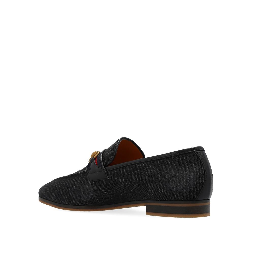 Gucci Black Denim Horsebit Loafers