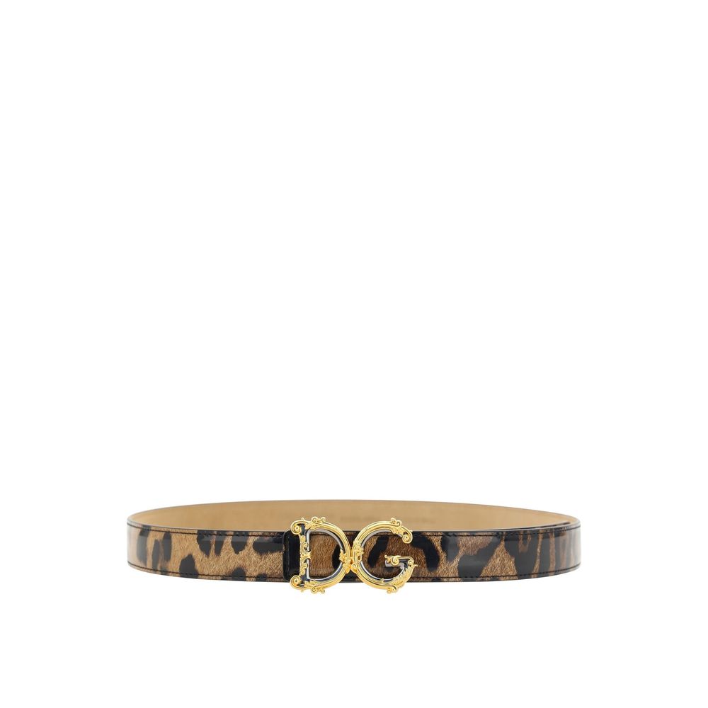 Dolce & Gabbana Brown Leather Leopard Print DG Logo Belt