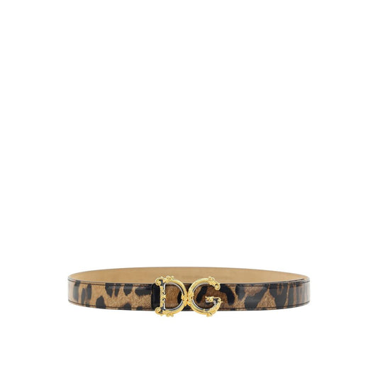 Dolce & Gabbana Brown Leather Leopard Print DG Logo Belt