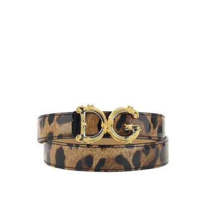 Dolce & Gabbana Brown Leather Leopard Print DG Logo Belt