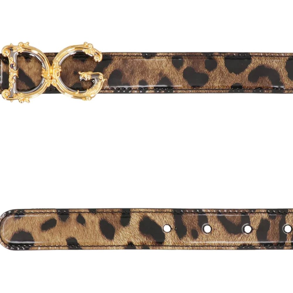 Dolce & Gabbana Brown Leather Leopard Print DG Logo Belt