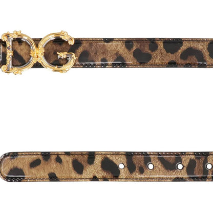 Dolce & Gabbana Brown Leather Leopard Print DG Logo Belt