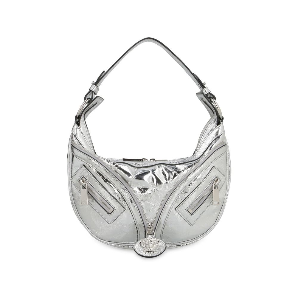 Versace Metallic Silver Lamb Leather Repeat Hobo Shoulder Bag