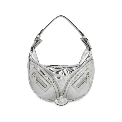 Versace Metallic Silver Lamb Leather Repeat Hobo Shoulder Bag