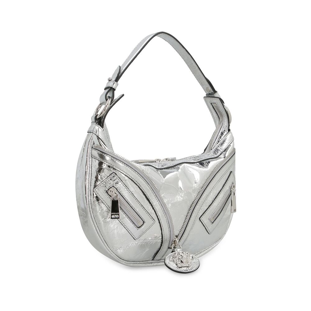 Versace Metallic Silver Lamb Leather Repeat Hobo Shoulder Bag