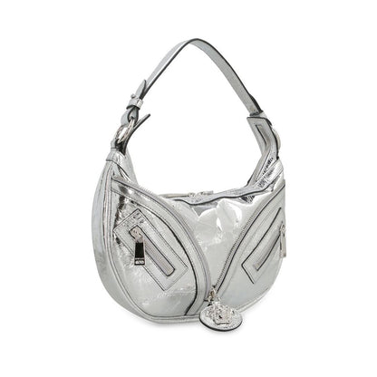 Versace Metallic Silver Lamb Leather Repeat Hobo Shoulder Bag