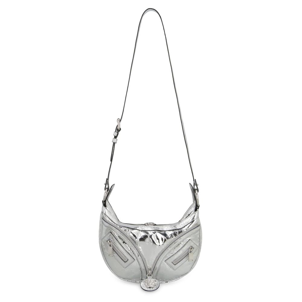 Versace Metallic Silver Lamb Leather Repeat Hobo Shoulder Bag