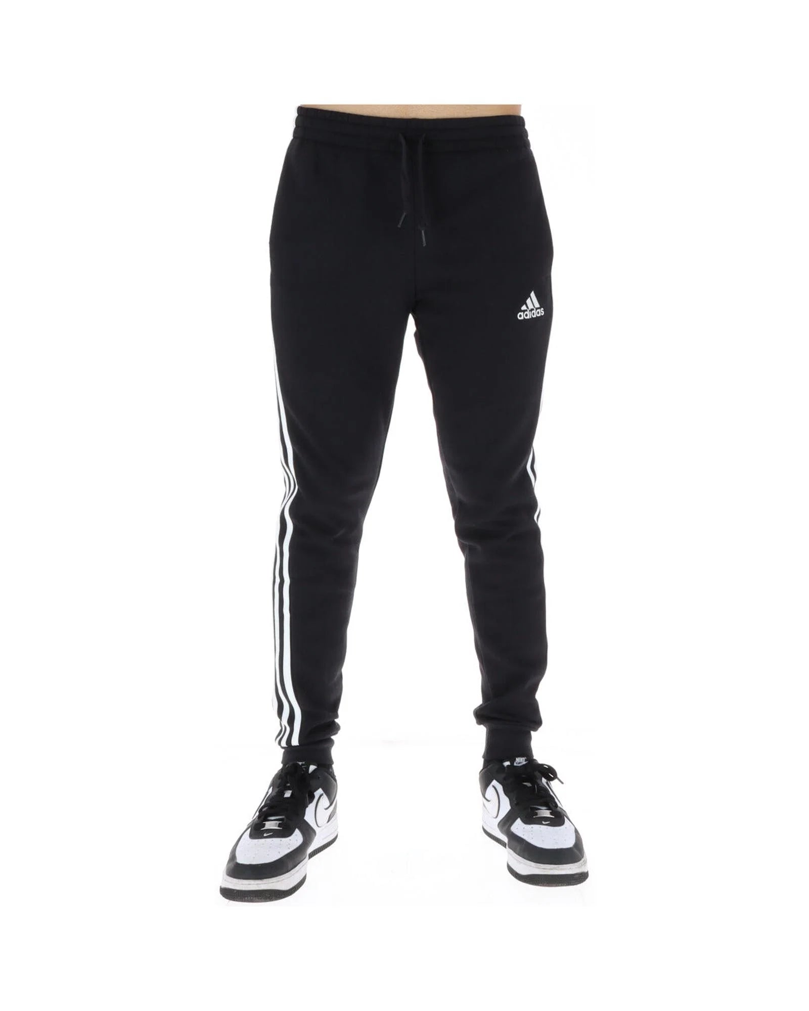 Adidas Black Cotton Athletic 3 Stripe Joggers for Men