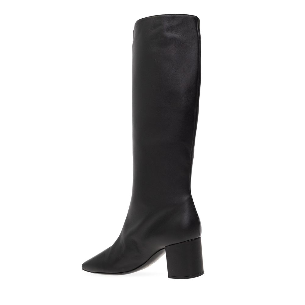 Dolce & Gabbana Black Leather Jackie DG Logo Knee High Boots