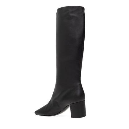 Dolce & Gabbana Black Leather Jackie DG Logo Knee High Boots