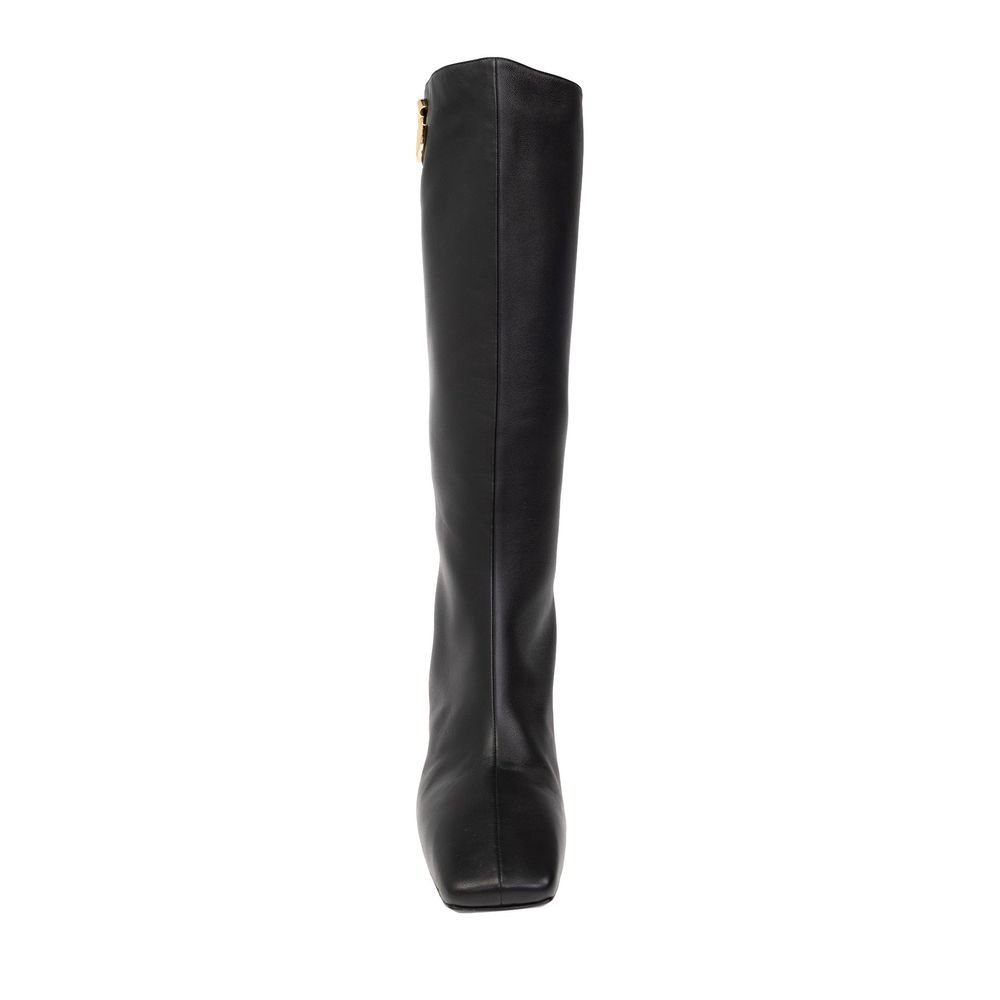 Dolce & Gabbana Black Leather Jackie DG Logo Knee High Boots