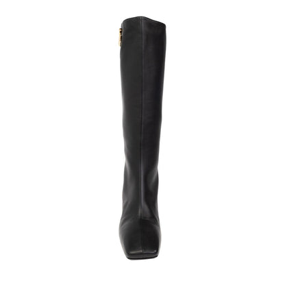 Dolce & Gabbana Black Leather Jackie DG Logo Knee High Boots