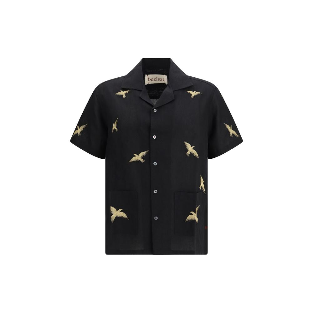 Baziszt Black Cotton Pattern Shirt - COLUMBUS SHIRT SS26