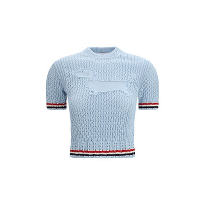 Thom Browne Blue Cotton Sweatshirt - HECTOR ICON POINTELLE STITCH CREW NECK T