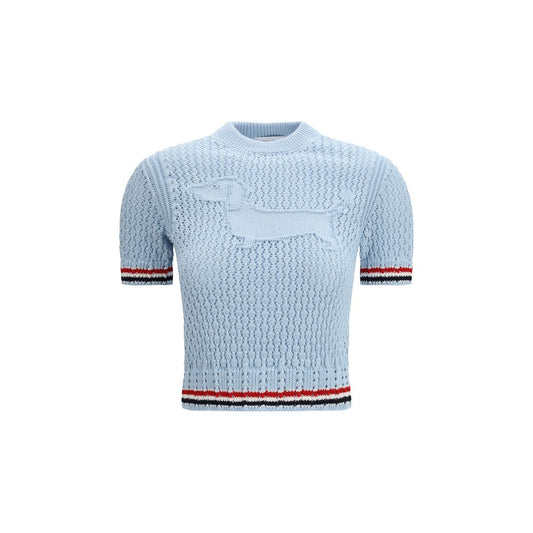 Thom Browne Blue Cotton Sweatshirt - HECTOR ICON POINTELLE STITCH CREW NECK T