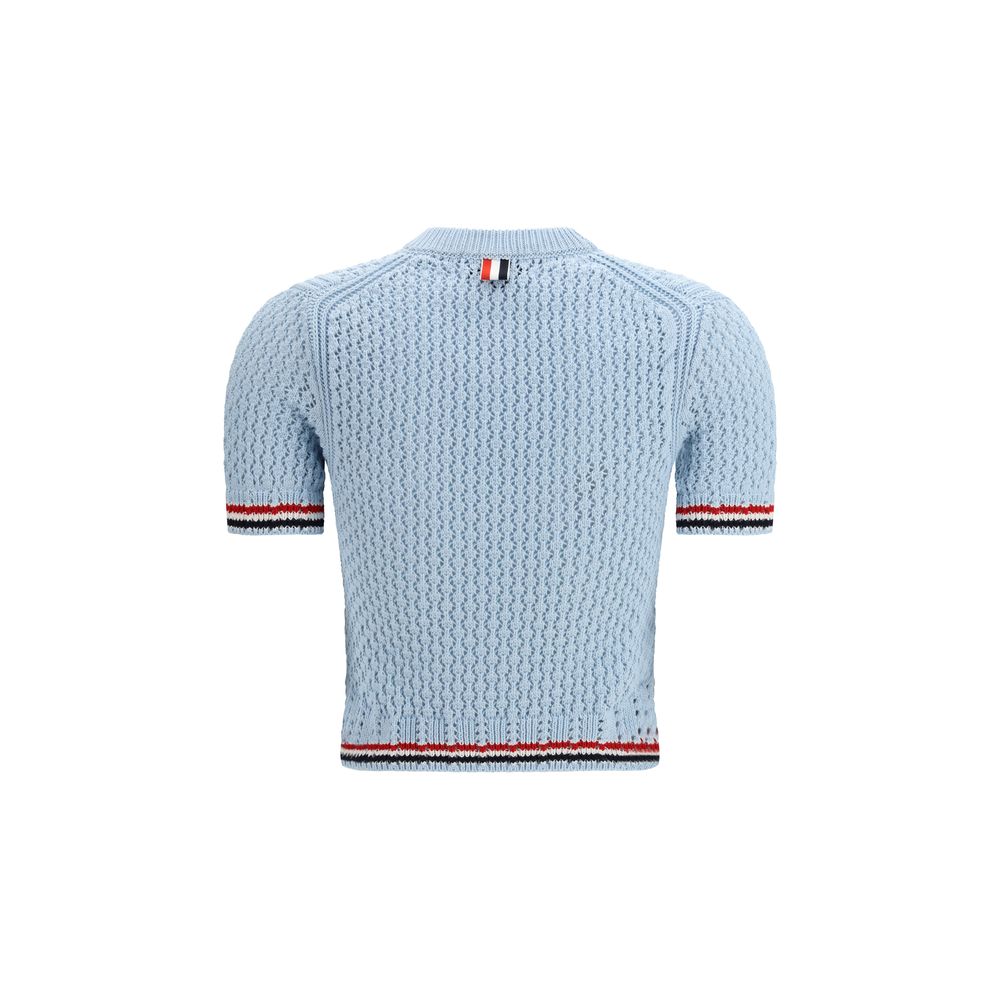 Thom Browne Blue Cotton Sweatshirt - HECTOR ICON POINTELLE STITCH CREW NECK T