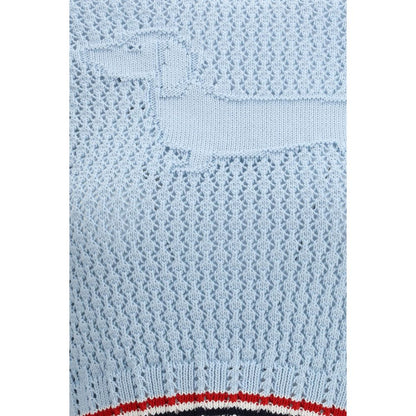 Thom Browne Blue Cotton Sweatshirt - HECTOR ICON POINTELLE STITCH CREW NECK T