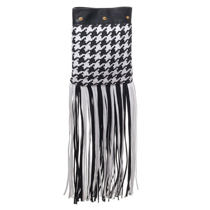 Versace Black And White Houndstooth Fringed Shoulder Bag
