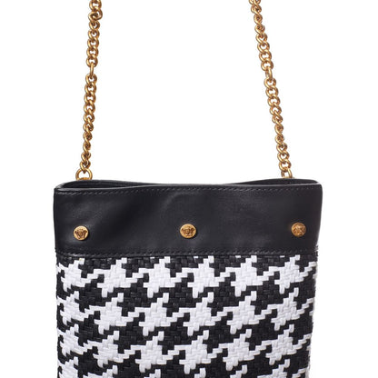 Versace Black And White Houndstooth Fringed Shoulder Bag