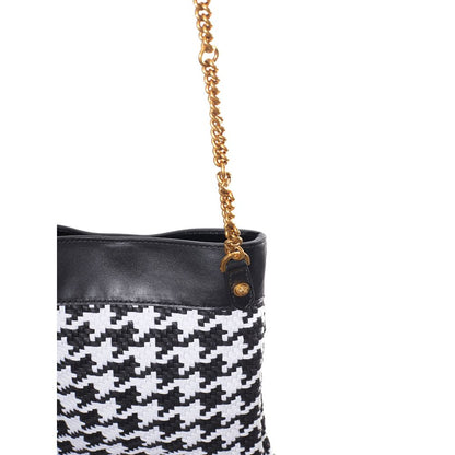 Versace Black And White Houndstooth Fringed Shoulder Bag