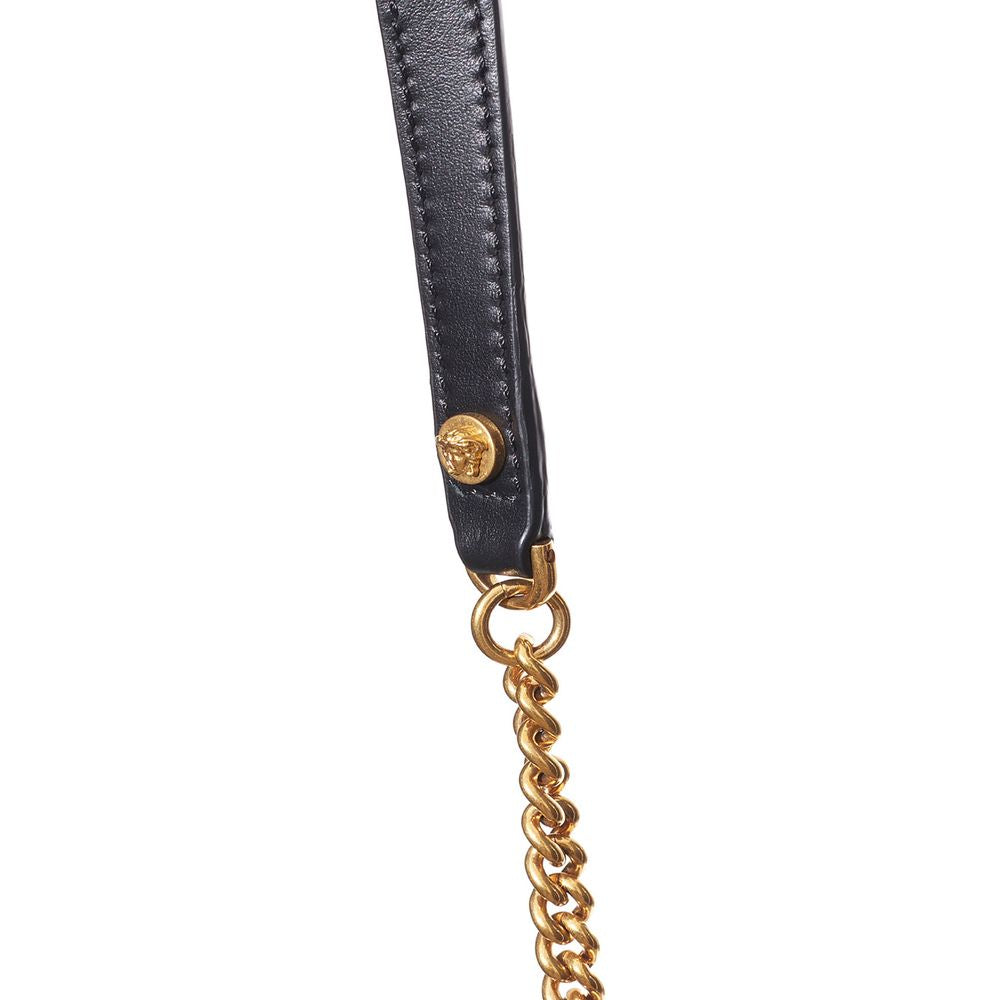 Versace Black And White Houndstooth Fringed Shoulder Bag