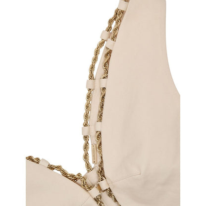 Cult Gaia Beige Cotton Cropped Vest with Gold Chain Trim
