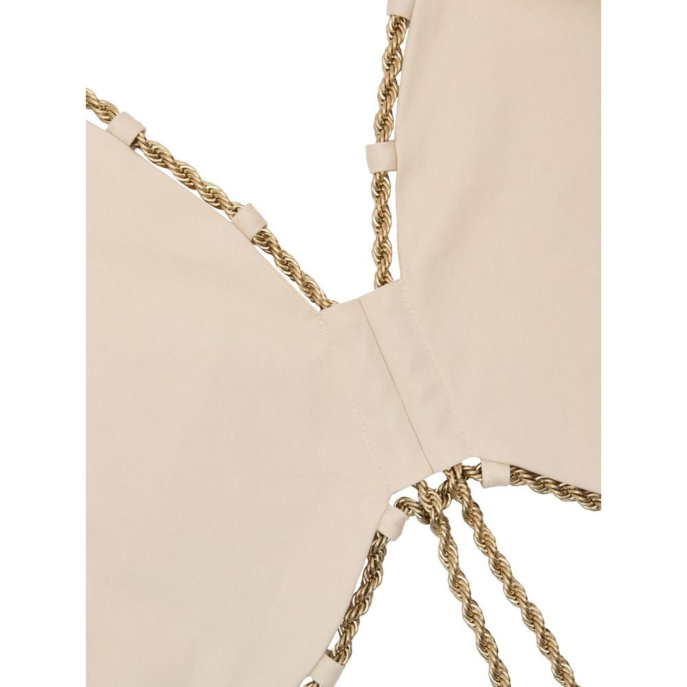 Cult Gaia Beige Cotton Cropped Vest with Gold Chain Trim