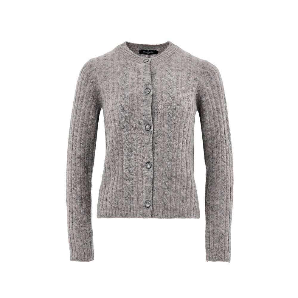 Gran Sasso Gray Wool Cardigan - Elegant Cable-Knit Comfort