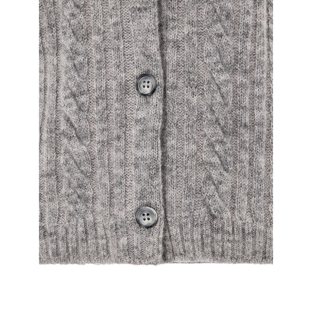 Gran Sasso Gray Wool Cardigan - Elegant Cable-Knit Comfort