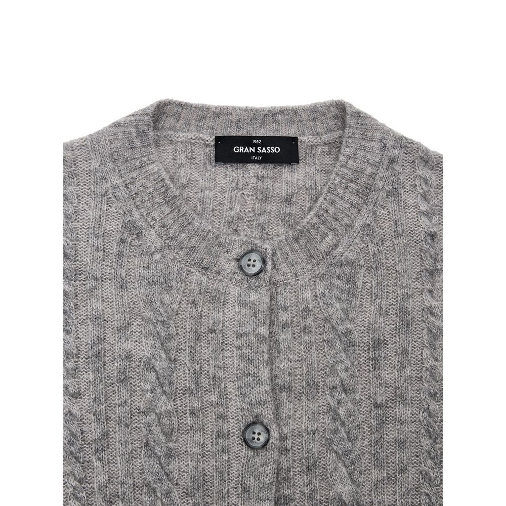 Gran Sasso Gray Wool Cardigan - Elegant Cable-Knit Comfort