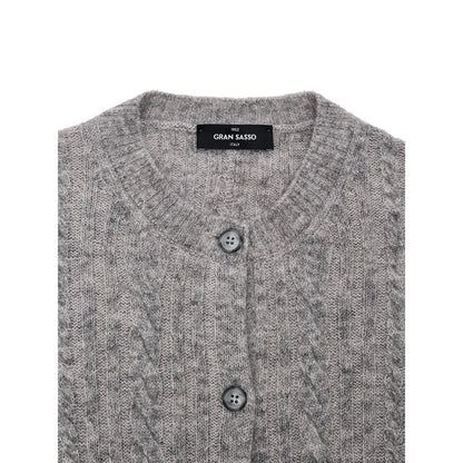 Gran Sasso Gray Wool Cardigan - Elegant Cable-Knit Comfort