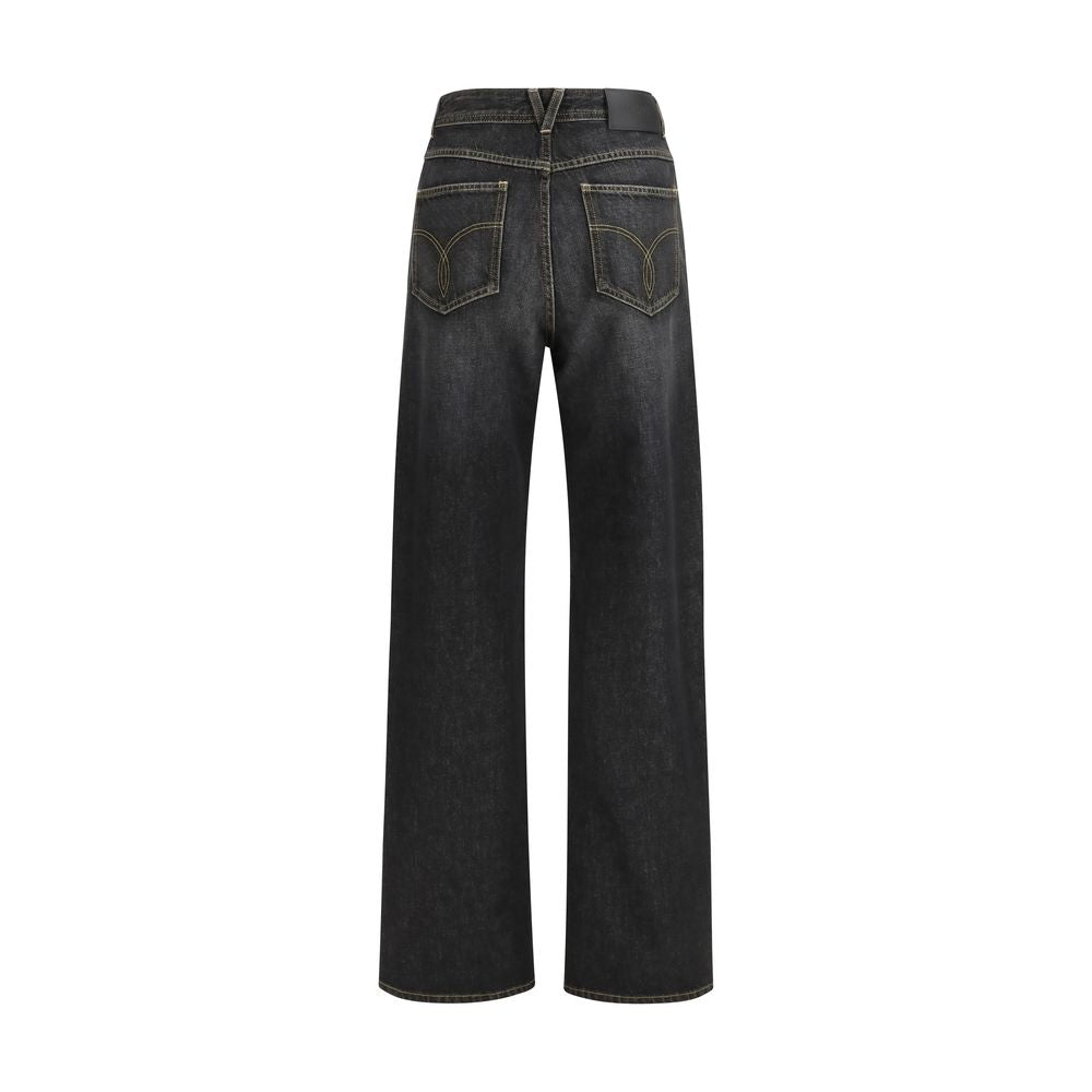 Versace Black Cotton Straight-Leg Jeans with Studs and Crystals