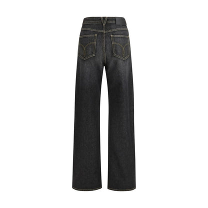 Versace Black Cotton Straight-Leg Jeans with Studs and Crystals