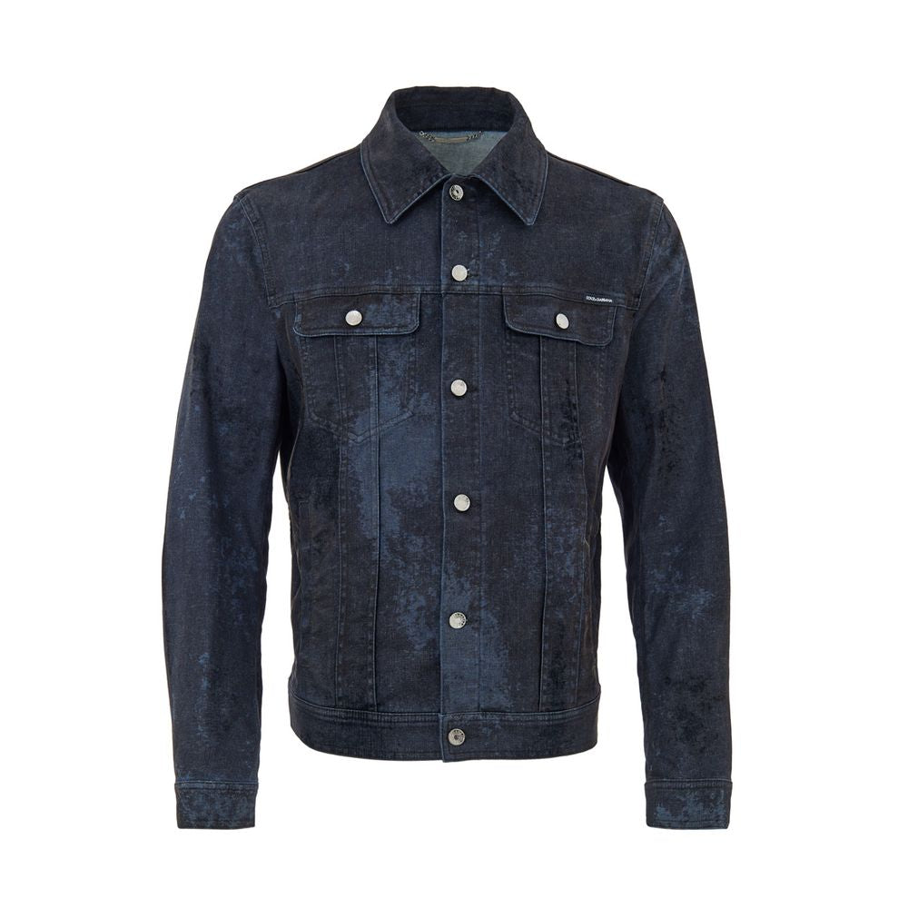 Dolce & Gabbana Dark Blue/Grey Coated-Effect Cotton Denim Jacket