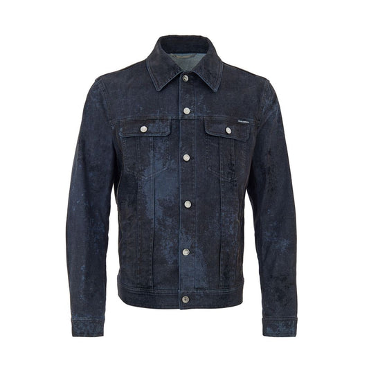 Dolce & Gabbana Dark Blue/Grey Coated-Effect Cotton Denim Jacket