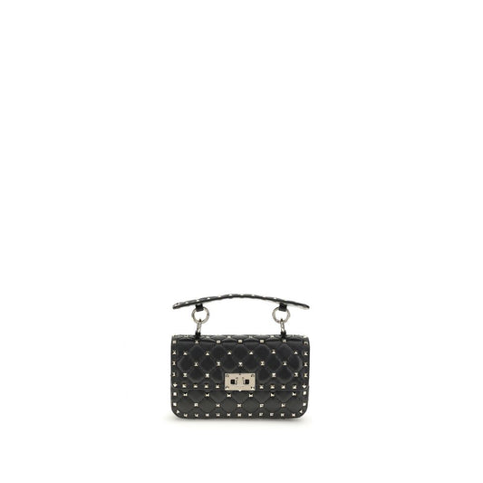 Valentino Garavani Black Calf Leather Rockstud Spike Shoulder Bag
