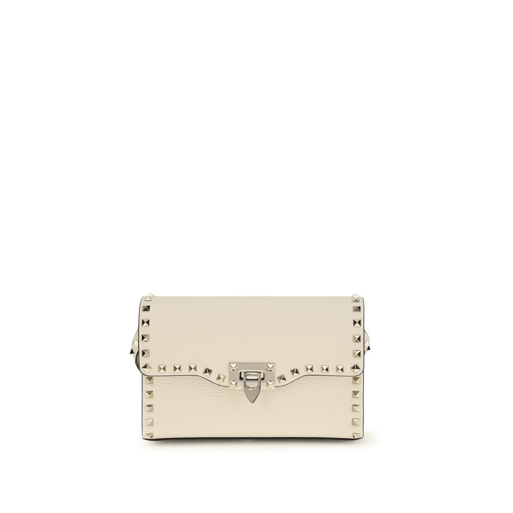 Valentino Garavani Cream Calf Leather Rockstuds Crossbody Bag