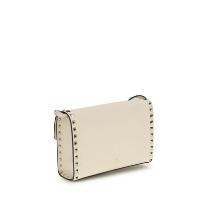 Valentino Garavani Cream Calf Leather Rockstuds Crossbody Bag