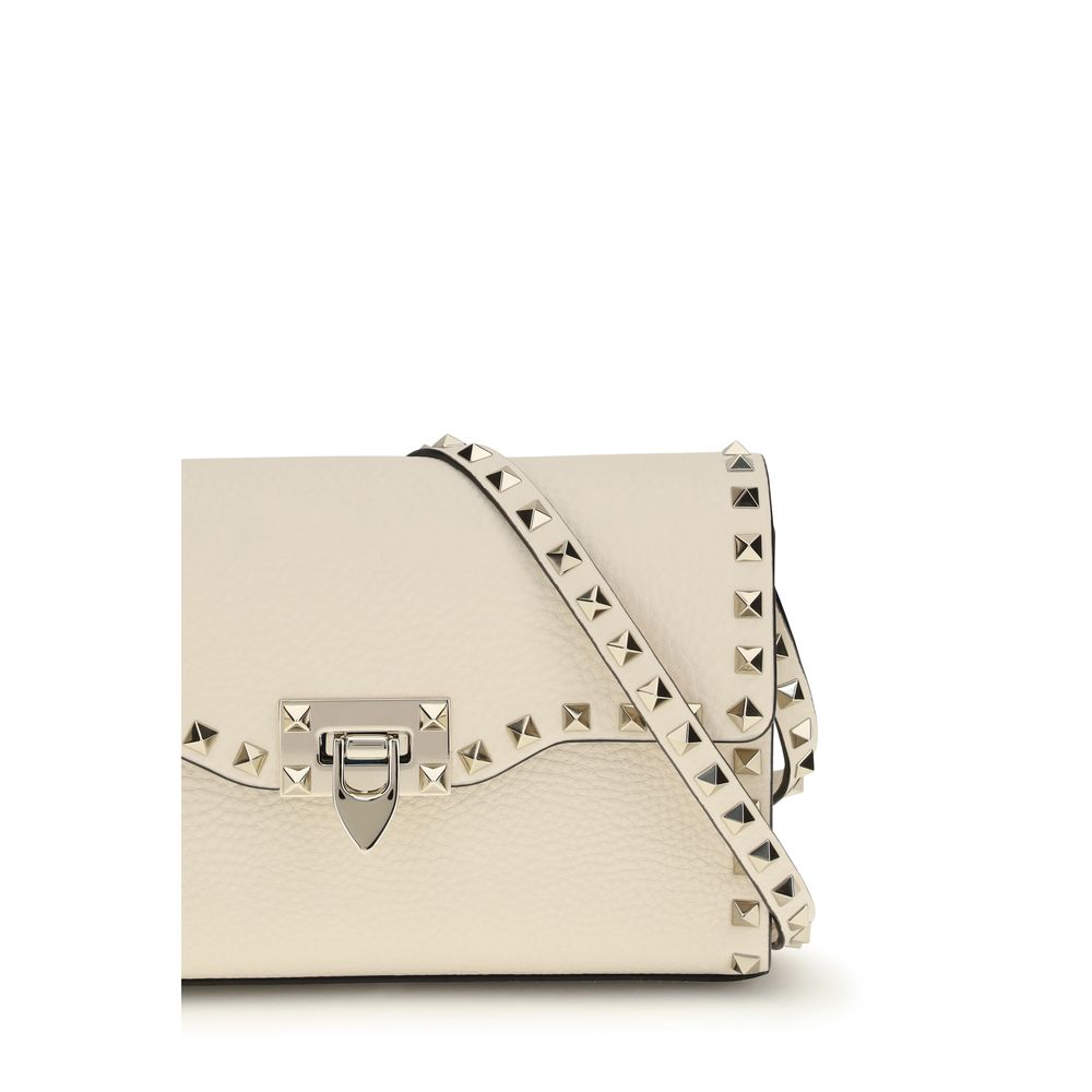 Valentino Garavani Cream Calf Leather Rockstuds Crossbody Bag
