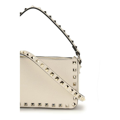 Valentino Garavani Cream Calf Leather Rockstud Shoulder Bag
