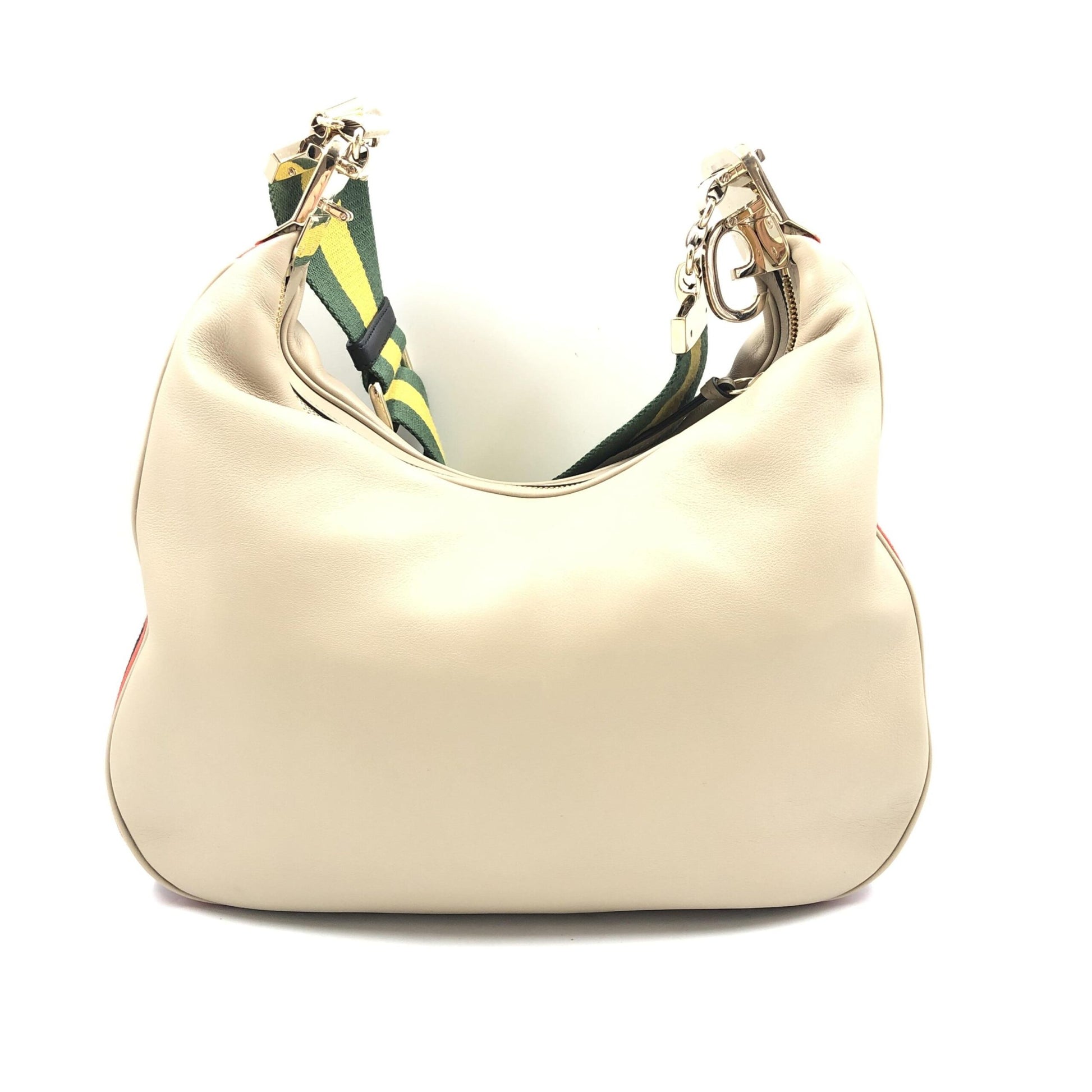 Gucci Aria Preloved Calfskin Web Large Attache Shoulder Bag in Beige - Exquisite Luxury