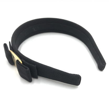 Salvatore Ferragamo Preloved Black Grosgrain Headband with Gold Hardware – Timeless Elegance in B+ Condition