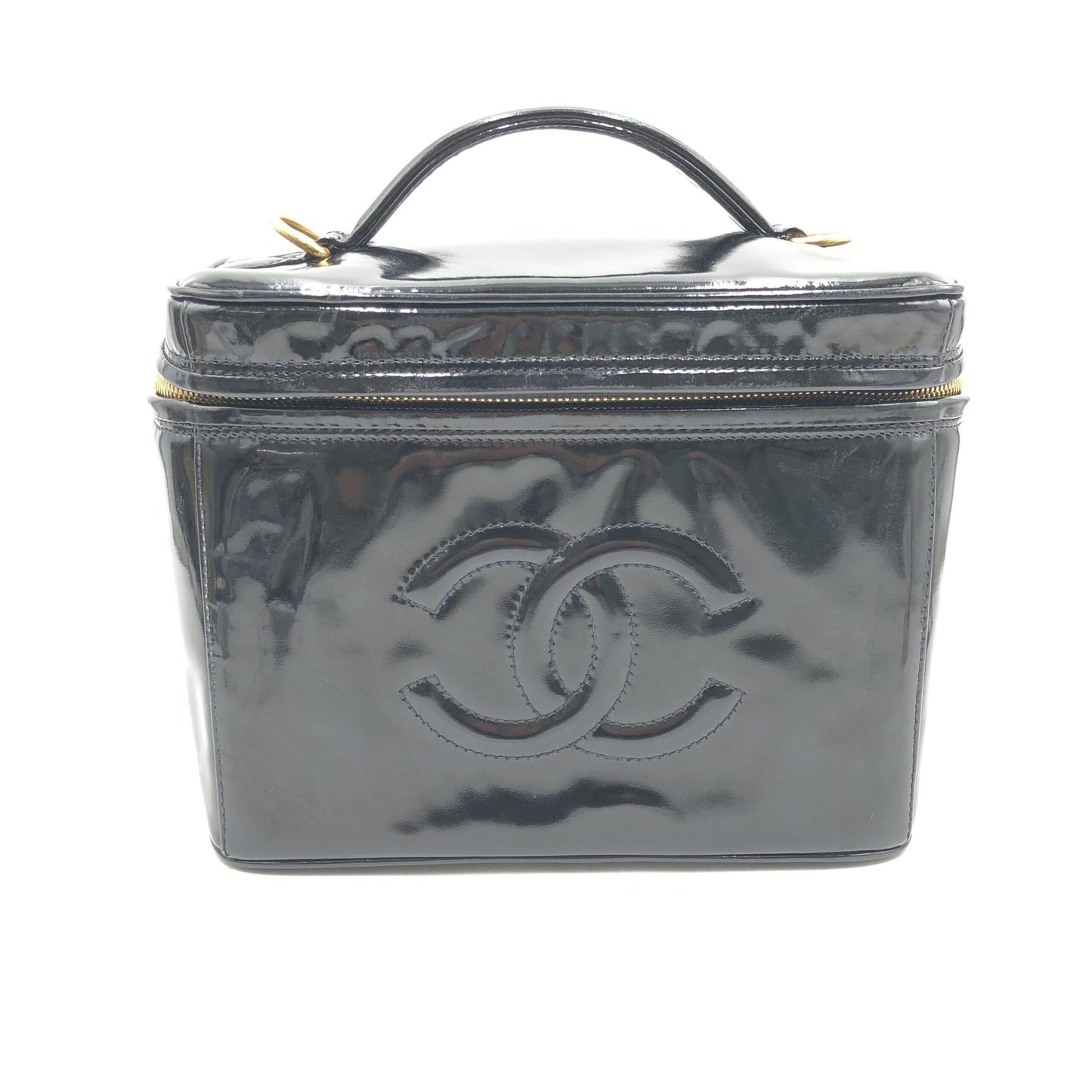 Chanel Preloved Black Patent Leather Vanity Case – Timeless Elegance in Very Good Condition